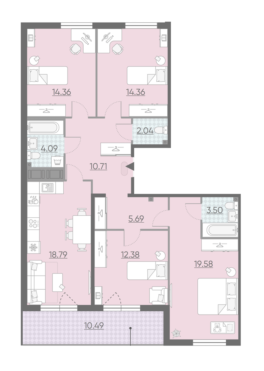 Четырехкомнатная квартира в : площадь 110.75 м2 , этаж: 12 – купить в Санкт-Петербурге